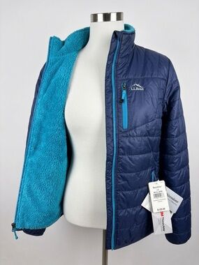 L.L. Bean Reversible Quilted Fleece Jacket Blue Youth L NWT L501072 #po